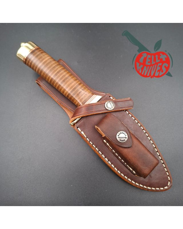 Randall Made Knives Model 19-5 Bushmaster forged carbon steel stacked leather handle brass guard and pommel