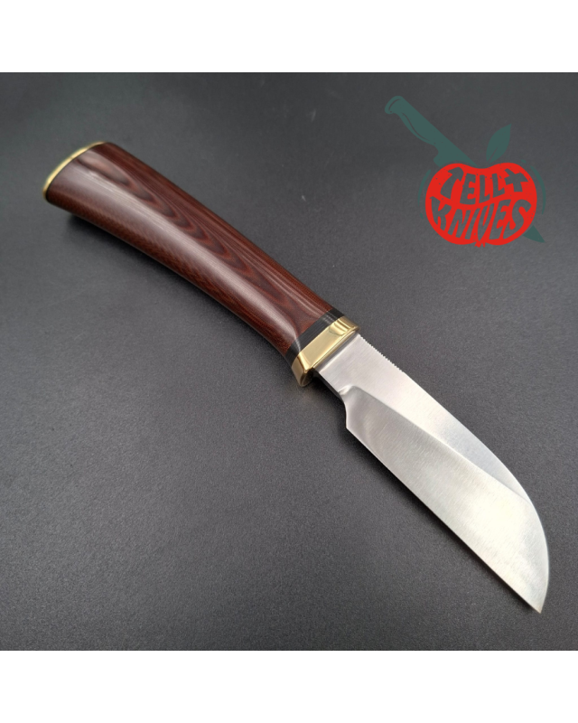 Randall Made Knives Model Cattleman carbon steel brass guard and pommel maroon micarta handle brown leather sheath
