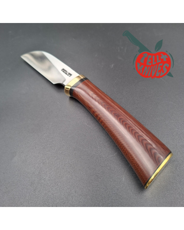 Randall Made Knives Model Cattleman carbon steel brass guard and pommel maroon micarta handle brown leather sheath