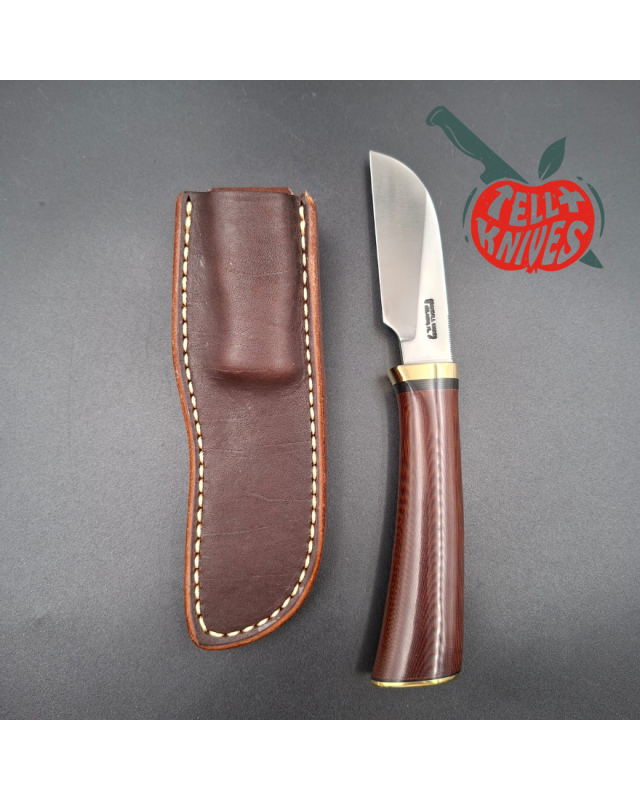 Randall Made Knives Model Cattleman carbon steel brass guard and pommel maroon micarta handle brown leather sheath