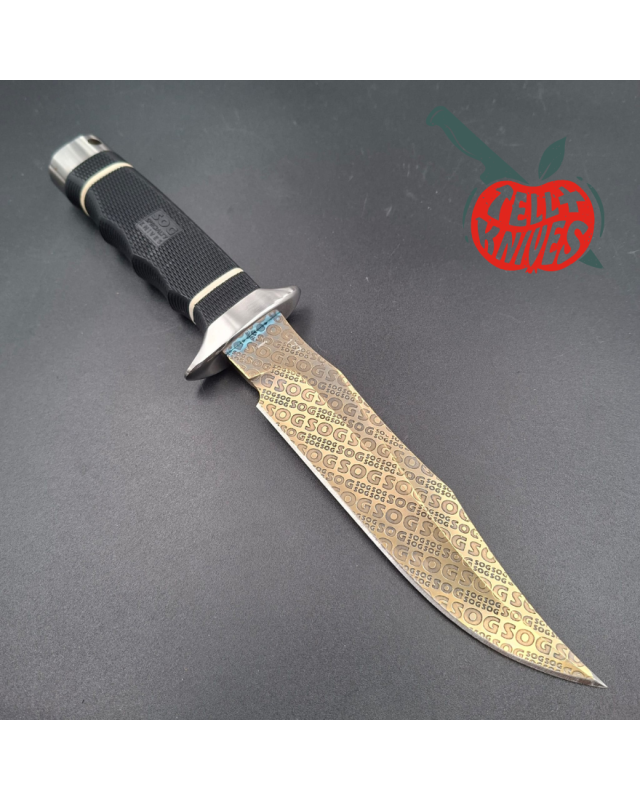 SOG 2008 Monogram Limited Edition 300pces AUS8 stainlesse steel gold TiNi finish blade black Kraton handle