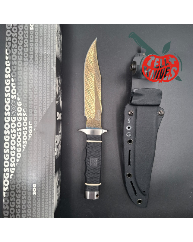 SOG 2008 Monogram Limited Edition 300pces AUS8 stainlesse steel gold TiNi finish blade black Kraton handle