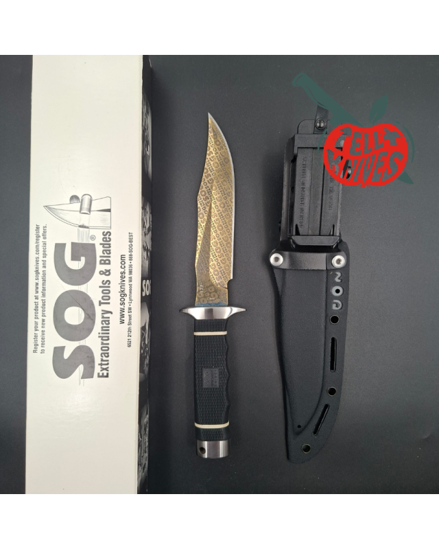 SOG 2008 Monogram Limited Edition 300pces AUS8 stainlesse steel gold TiNi finish blade black Kraton handle