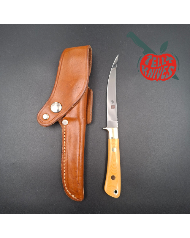 AL MAR Knives 1979 Fisher 5003 fixed blade AUS-6 stainess steel miror finish paper micarta handle