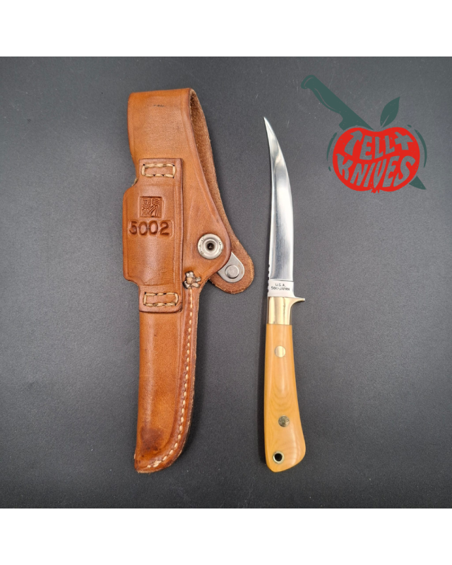 AL MAR Knives 1979 Fisher 5003 fixed blade AUS-6 stainess steel miror finish paper micarta handle