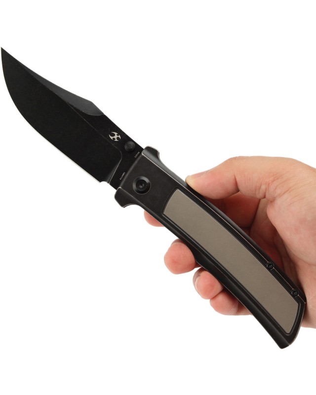Kansept Bison Framelock Blackwash CPM S35VN Steel Blade Black Grey Titanium Handle