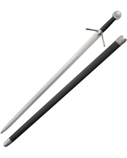 Kingston Arms Scottish Single Hand Sword Satin 5160 Carbon Steel Blade Black Leather Handle