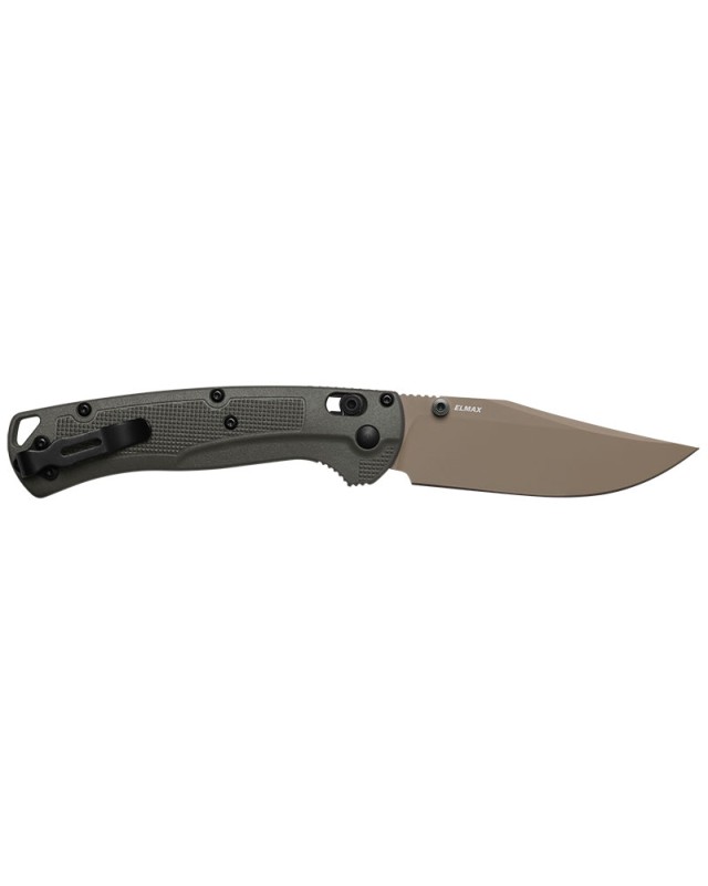 Benchmade Taggedout ELMAX steel Olive Cerakote finish Olive Grivory handle AXIS lock