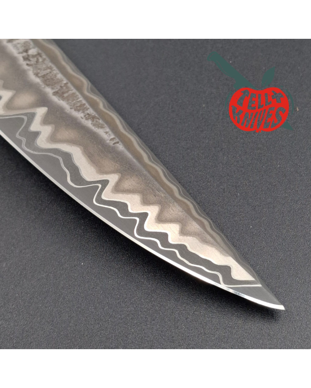 Sergey Shidlovskiy Custom Knives Snow Fighter laminate steel blade petrified oak handle brown leather sheath