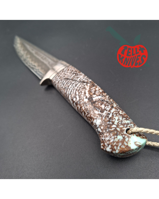 Sergey Shidlovskiy Custom Knives Snow Fighter laminate steel blade petrified oak handle brown leather sheath