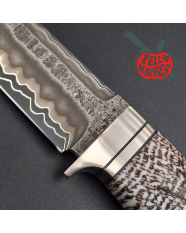 Sergey Shidlovskiy Custom Knives Snow Fighter laminate steel blade petrified oak handle brown leather sheath