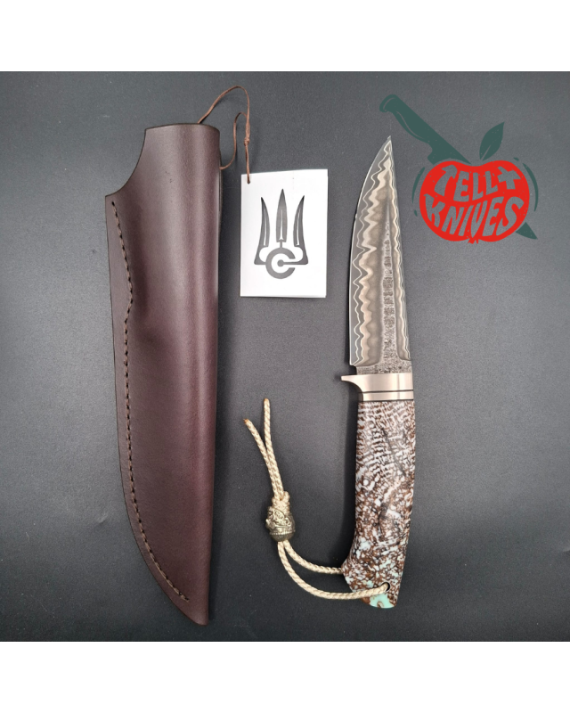 Sergey Shidlovskiy Custom Knives Snow Fighter laminate steel blade petrified oak handle brown leather sheath