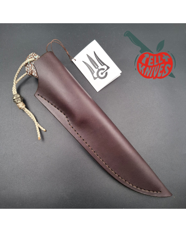 Sergey Shidlovskiy Custom Knives Snow Fighter laminate steel blade petrified oak handle brown leather sheath