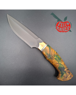 Michal Komorovsky Hunting Knife K390 steel Cryo treatment black DLC coating 62HRC stabilized maple wood handle brown lea