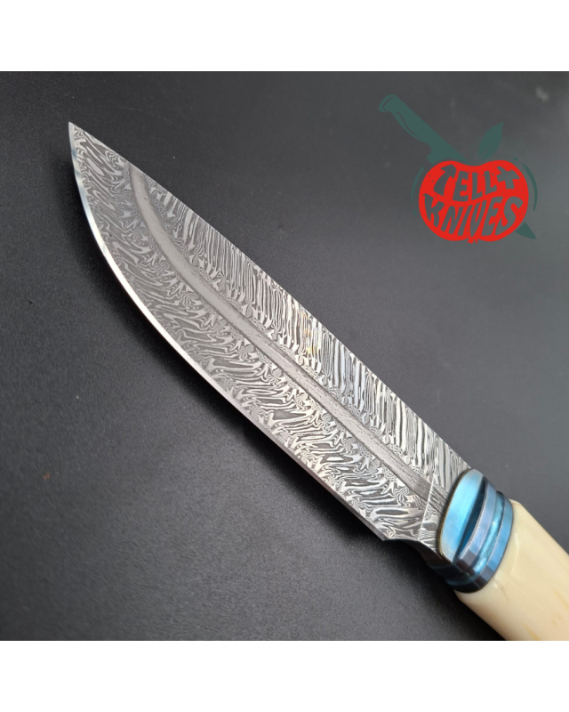 Michal Komorovsky Hunting Knife Damascus carbon steel bone handle black leather sheath