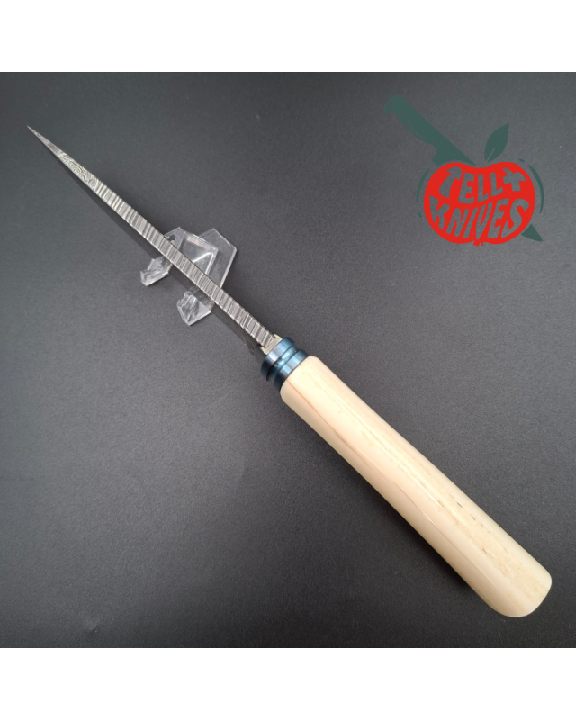 Michal Komorovsky Hunting Knife Damascus carbon steel bone handle black leather sheath