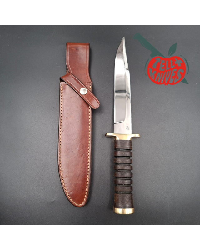 Jean Tanazacq 1989 Modèle Prairie 2 acier 440C forgé finition miroir garde laiton manche rondelles de cuir étui cuir