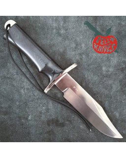 Randall Buxton Fighter Full Tang Stainless steel nickel silver forward curved hilt black micarta handle black leather sheath