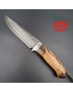 Sergey Shidlovskiy Custom Knives Model Classic Fighter Mosaic Damascus blade heated maple wood handle black leather sheath