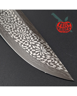 Sergey Shidlovskiy Custom Knives Model Classic Fighter Mosaic Damascus blade heated maple wood handle black leather sheath