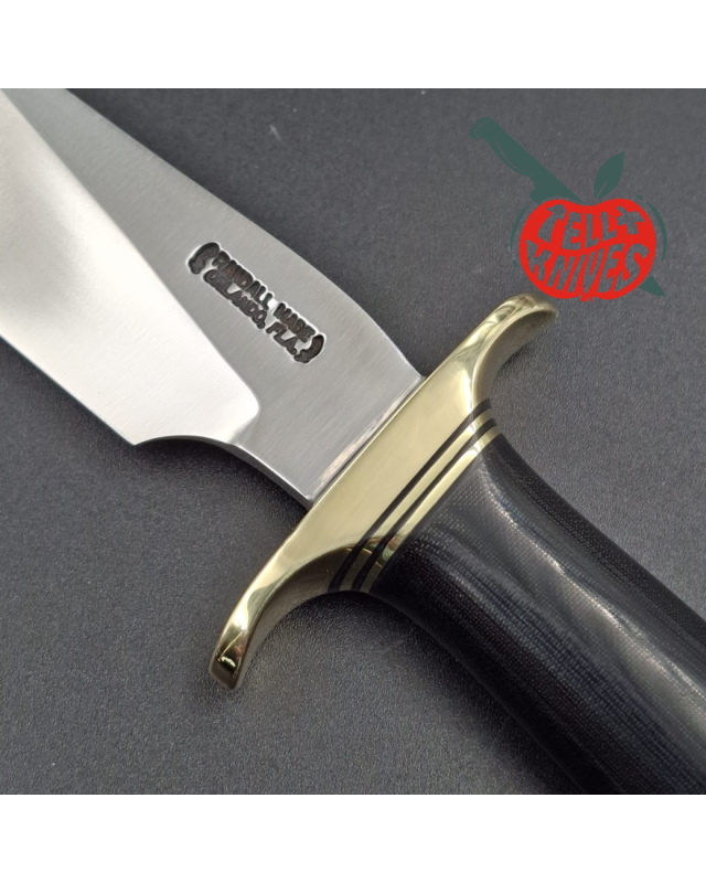 Randall Made Knives Model Denmark Special forged carbon steel brass guard black micarta handle brown leather sheath