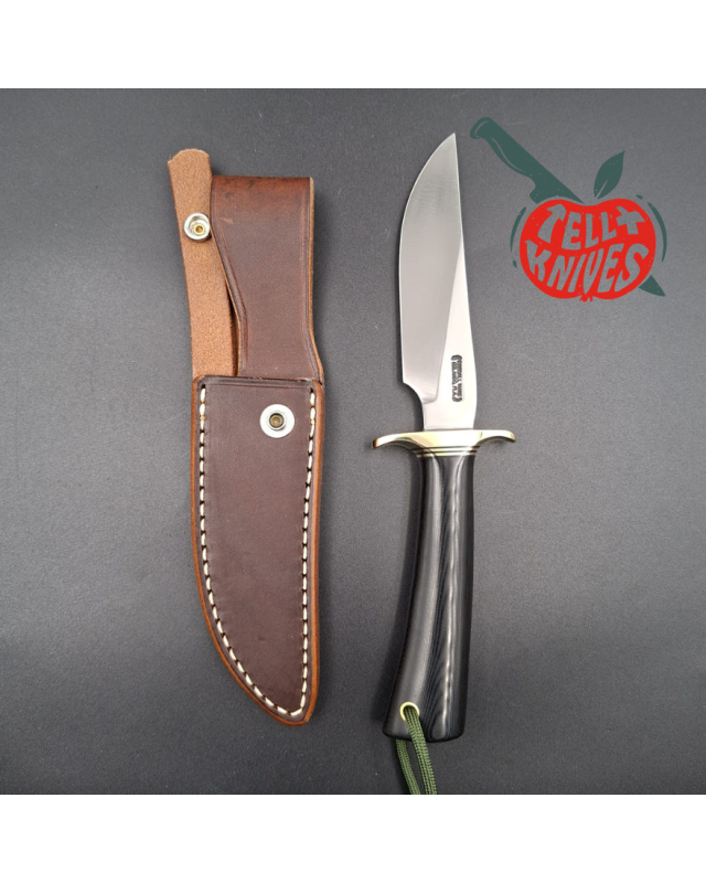 Randall Made Knives Model Denmark Special forged carbon steel brass guard black micarta handle brown leather sheath