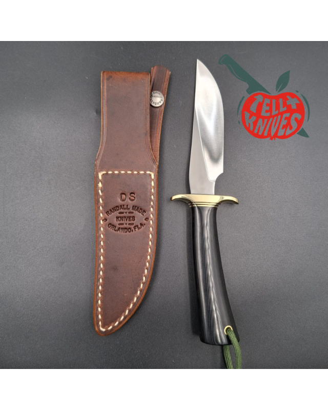 Randall Made Knives Model Denmark Special forged carbon steel brass guard black micarta handle brown leather sheath