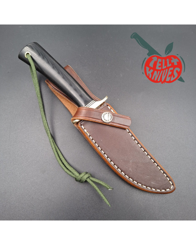 Randall Made Knives Model Denmark Special forged carbon steel brass guard black micarta handle brown leather sheath