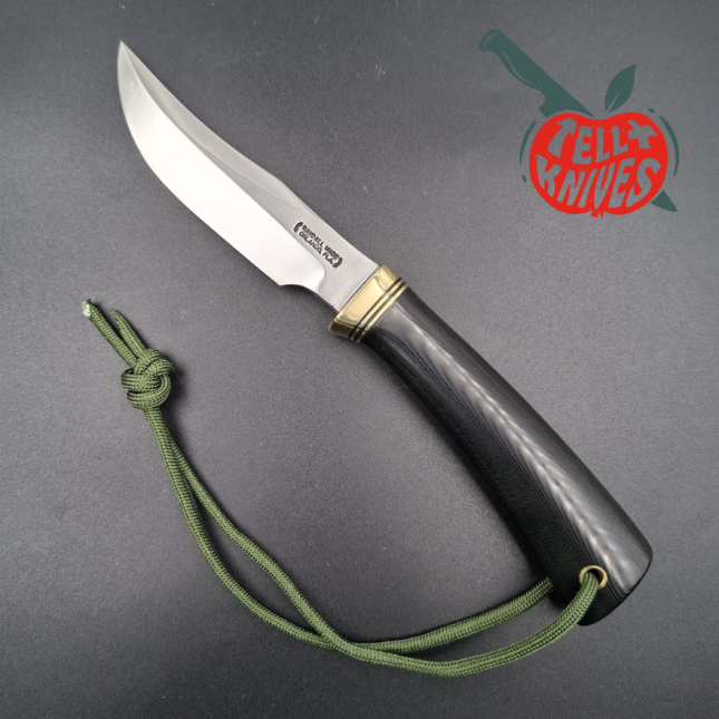 Randall Made Knives Model 8-4x forged carbon steel brass guard black micarta handle brown leather sheath