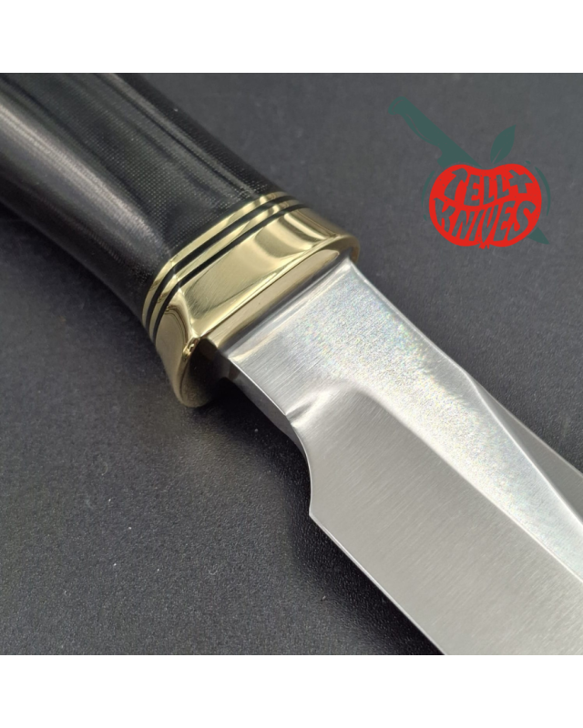 Randall Made Knives Model 8-4x forged carbon steel brass guard black micarta handle brown leather sheath