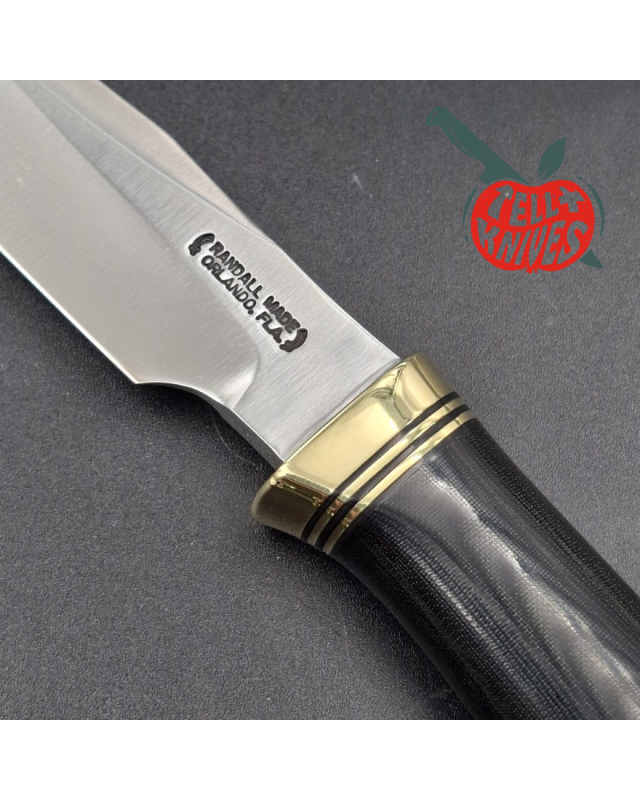Randall Made Knives Model 8-4x forged carbon steel brass guard black micarta handle brown leather sheath