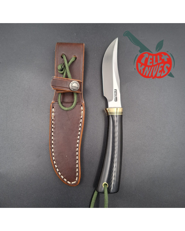Randall Made Knives Model 8-4x forged carbon steel brass guard black micarta handle brown leather sheath