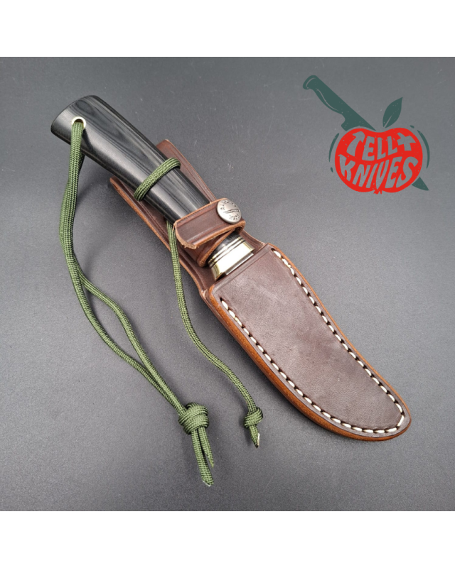 Randall Made Knives Model 8-4x forged carbon steel brass guard black micarta handle brown leather sheath