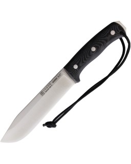 JOKER Nomad 6.5 full tang fixed blade Böhler N695 stainless steel satin finish Black Micarta handle Leather sheath