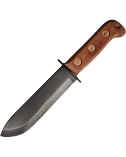 Sheffield Knives Survival Knife Ministry of Defence (MOD) specification black oxide coated carbon steel blade wood handl