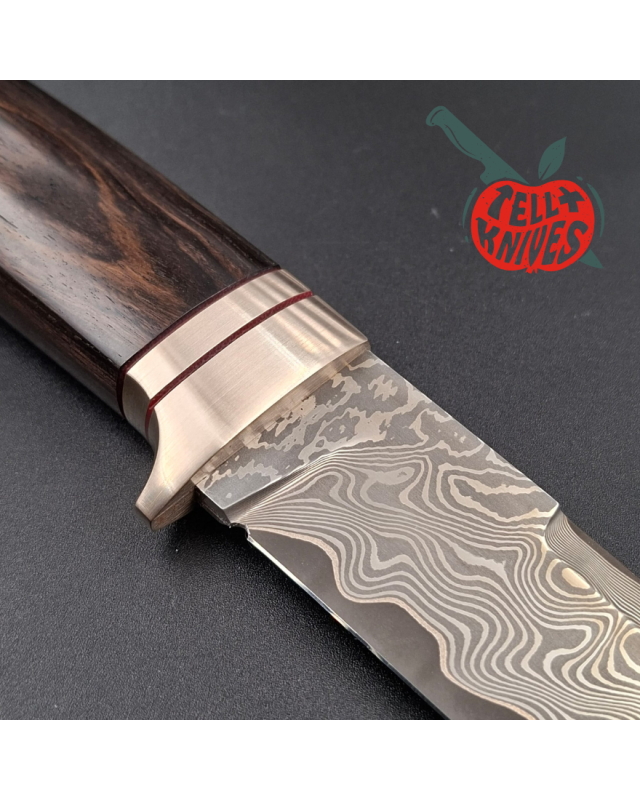 Sergey Shidlovskiy Custom Knives Model Dandy L Damascus stainless steel silver nickel guard Bocote wood handle