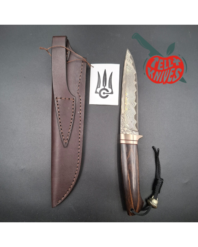 Sergey Shidlovskiy Custom Knives Model Dandy L Damascus stainless steel silver nickel guard Bocote wood handle