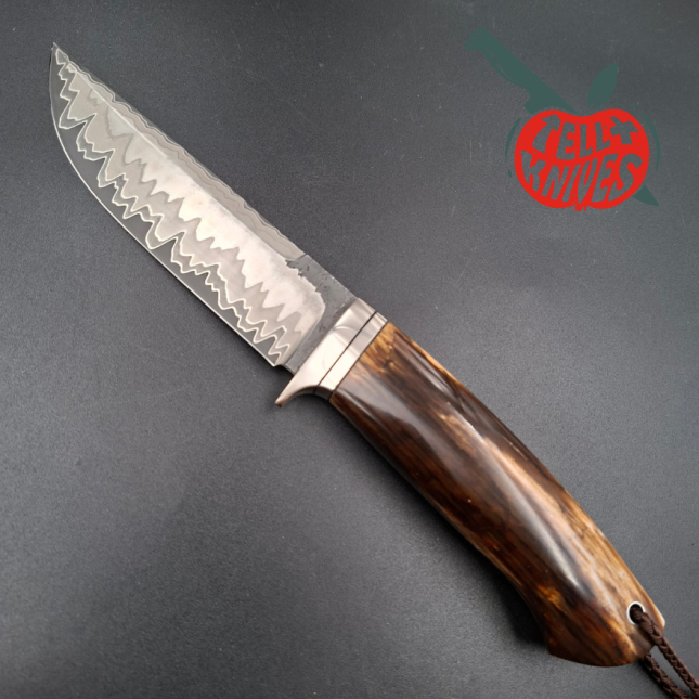 Sergey Shidlovskiy Custom Knives Model Volunteer laminate steel blade heated beech wood handle brown leather sheath