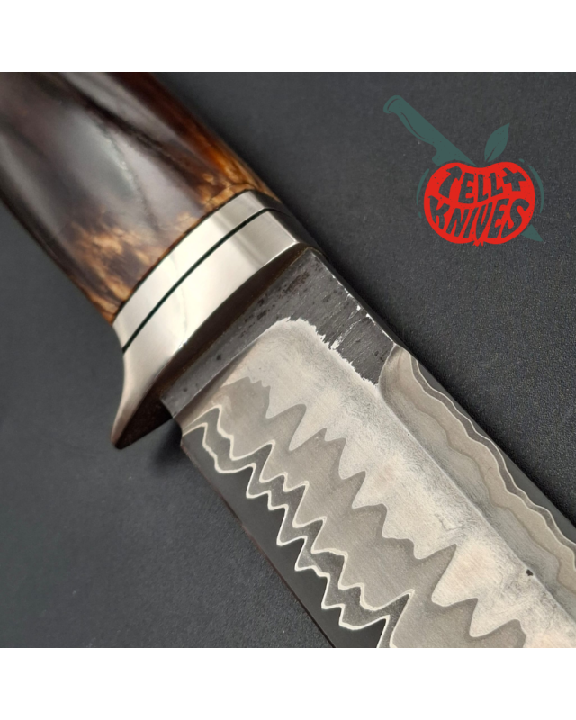 Sergey Shidlovskiy Custom Knives Model Volunteer laminate steel blade heated beech wood handle brown leather sheath