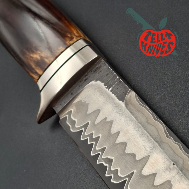 Sergey Shidlovskiy Custom Knives Model Volunteer laminate steel blade heated beech wood handle brown leather sheath