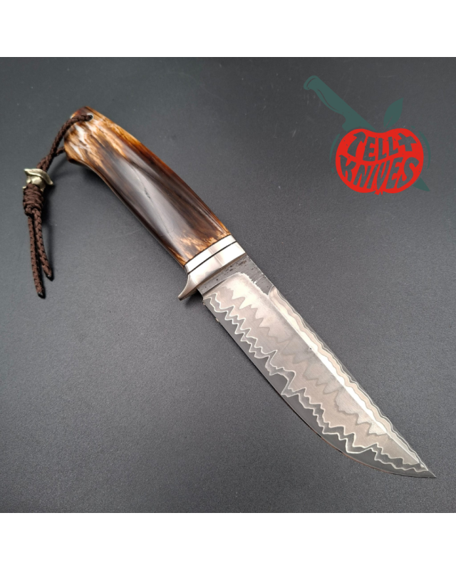 Sergey Shidlovskiy Custom Knives Model Volunteer laminate steel blade heated beech wood handle brown leather sheath