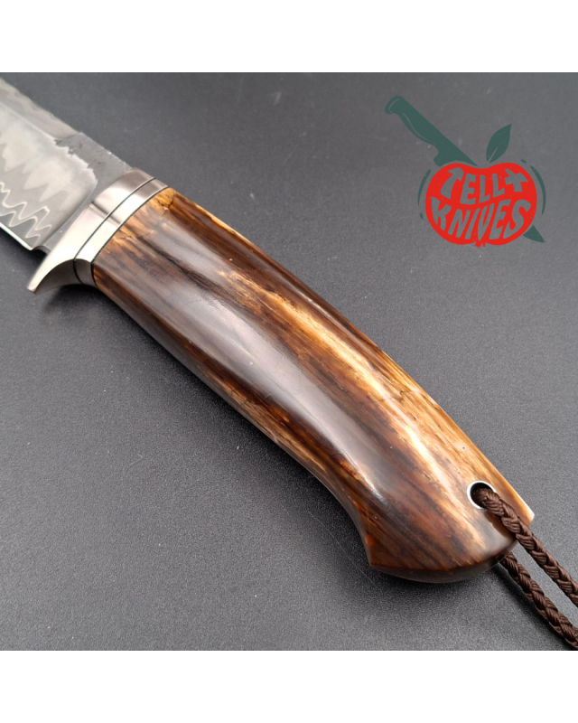 Sergey Shidlovskiy Custom Knives Model Volunteer laminate steel blade heated beech wood handle brown leather sheath