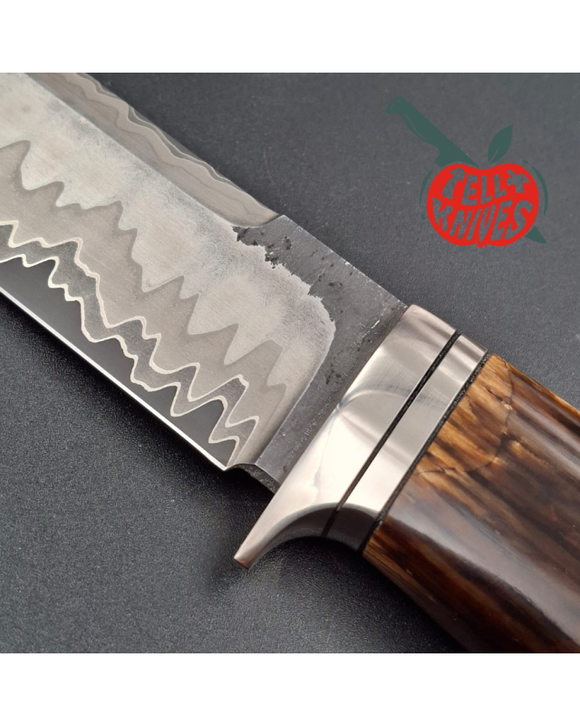 Sergey Shidlovskiy Custom Knives Model Volunteer laminate steel blade heated beech wood handle brown leather sheath
