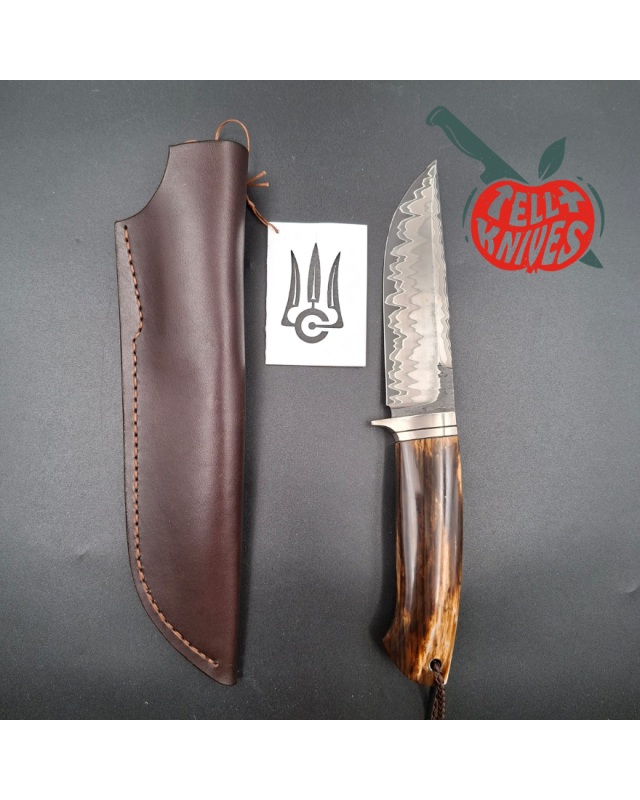 Sergey Shidlovskiy Custom Knives Model Volunteer laminate steel blade heated beech wood handle brown leather sheath