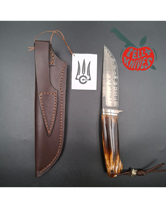 Sergey Shidlovskiy Custom Knives Model Volunteer laminate steel blade heated beech wood handle brown leather sheath