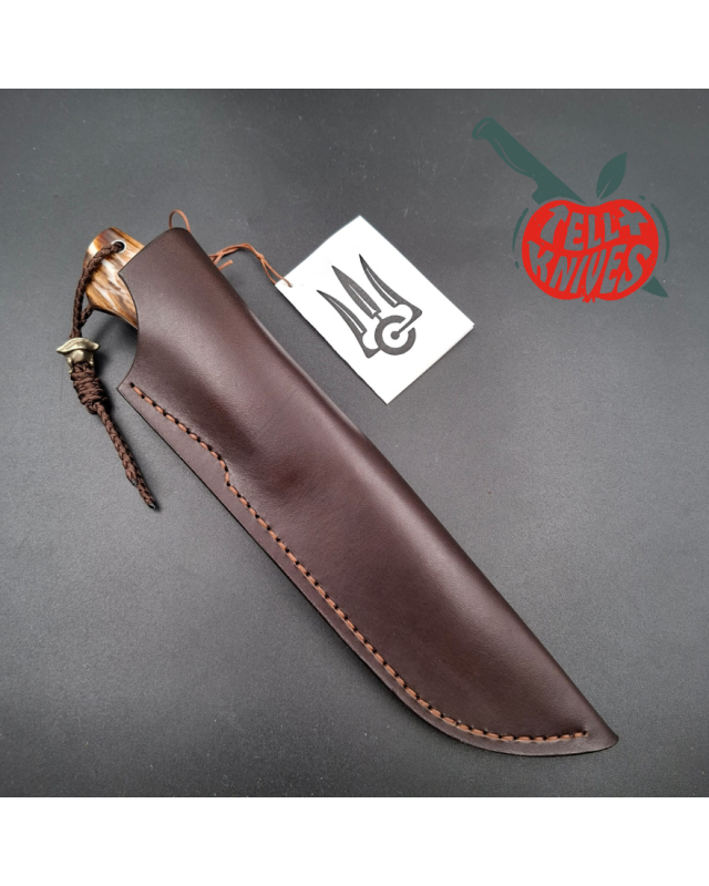 Sergey Shidlovskiy Custom Knives Model Volunteer laminate steel blade heated beech wood handle brown leather sheath