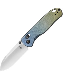 Kizer Drop Bear Clutch Lock Stonewash LC200 N Steel Blade Blue and Gold Titanium Handle