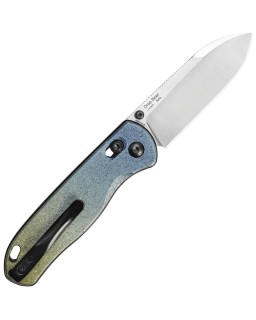 Kizer Drop Bear Clutch Lock Stonewash LC200 N Steel Blade Blue and Gold Titanium Handle