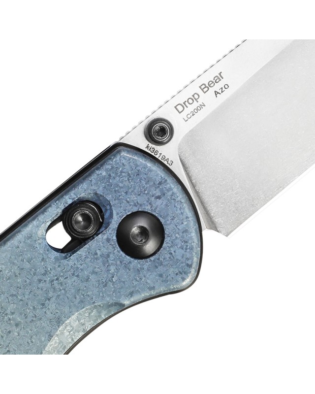 Kizer Drop Bear Clutch Lock Stonewash LC200 N Steel Blade Blue and Gold Titanium Handle