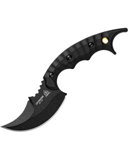 TOPS Upswarm Single Edge fixed bvlade full tang 1095HC steel black coated blade black micarta handle
